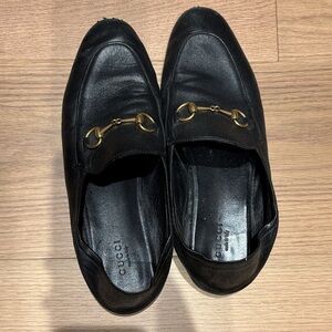 Gucci Black Leather Men's Slip-On Loafers with Gold Detail